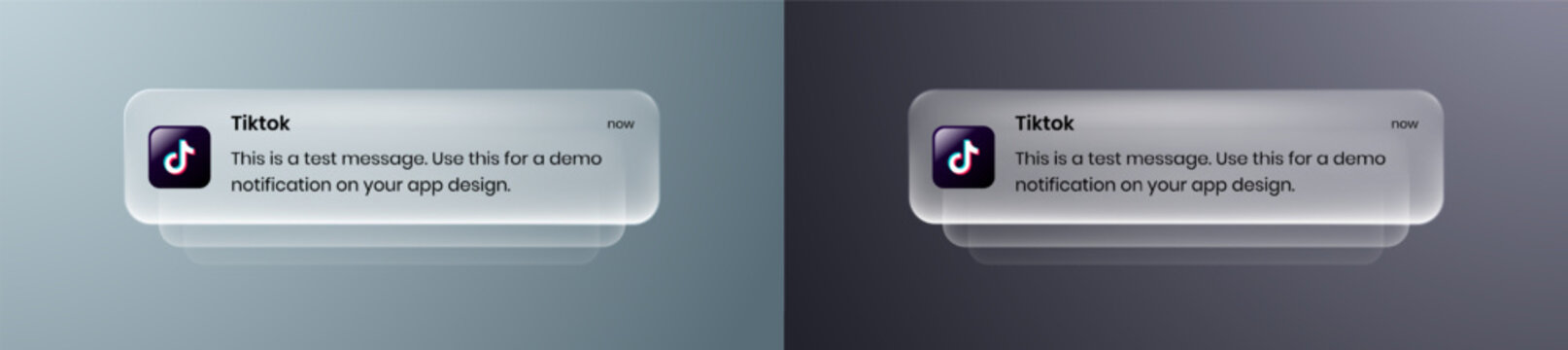 Tiktok liquid glass mobile Notification UI element with frosted glass effect