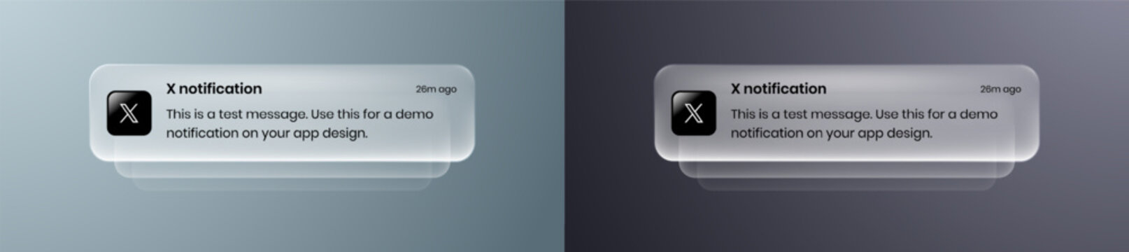 X liquid glass mobile Notification UI element with frosted glass effect