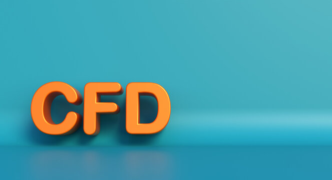 Orange CFD contract for difference sign against blue background. Invest, stock market and exchange theme, broker, risk,  trading with leverage.