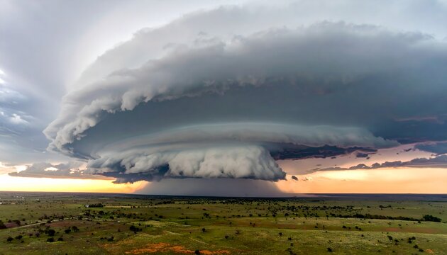 Powerful Storm Clouds Over Open Grassland