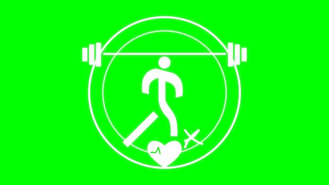 Weightlifter icon featuring a stylized human figure lifting a barbell within a circle against a vibrant green background conveys a dedication to health and fitness through strength training.