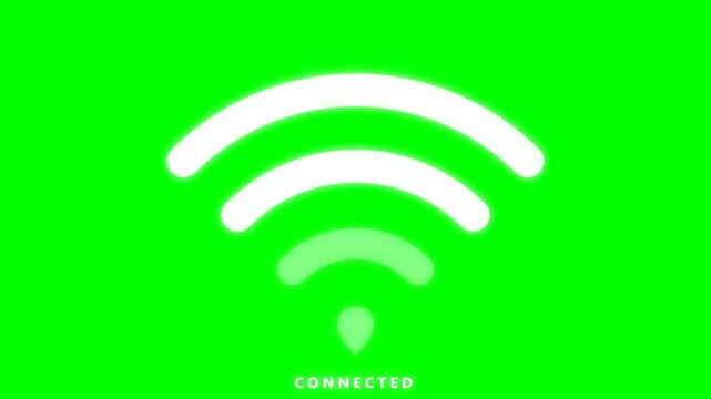 Connected wifi symbol displays a bold white icon upon a bright green screen to confirm an active network status.