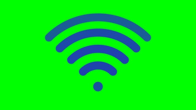 Wifi symbol depicted in deep blue conveys a strong and stable wireless internet connection against a vibrant chroma green backdrop.