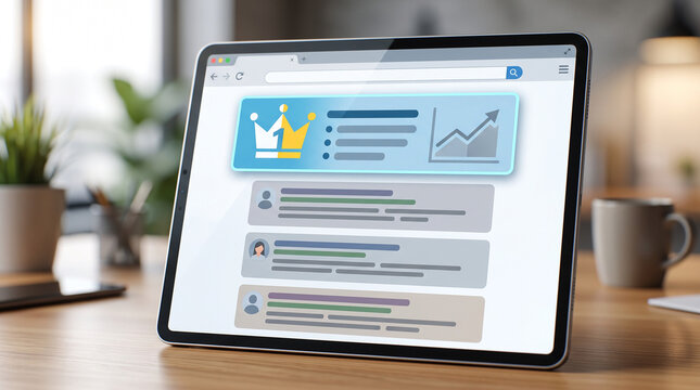 Tablet displaying a search engine results page with a highlighted featured snippet box at the top.