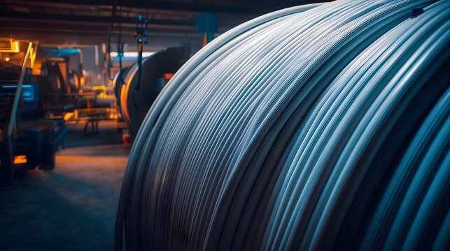 PEX pipes being extruded on modern plastic tube production line in factory