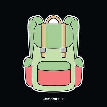 Illustrated Green and Red Backpack Isolated