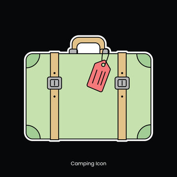 Illustrated Green Suitcase with Luggage Tag Isolated