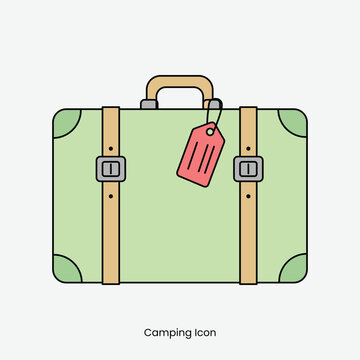 Flat Design Green Suitcase with Luggage Tag Isolated