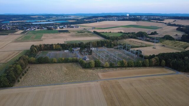 Aerial View of Electrical Substation critical energy infrastructure in Germany.