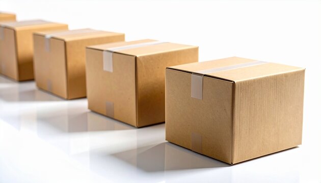 Aligned cardboard boxes in horizontal row, symbolizing order, symmetry, resilience, utility, identity, culture, tradition, balance, preservation, precision.