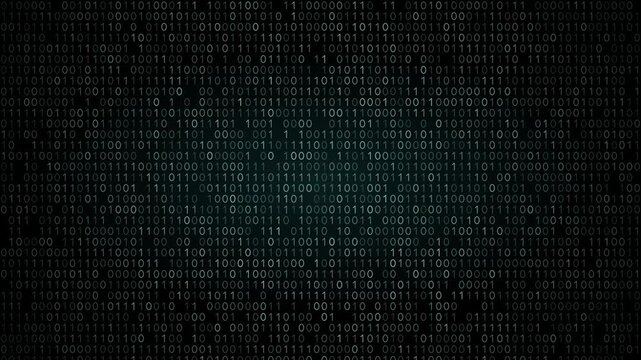 Dynamic binary field animation with shimmering green and teal digits pulsating against a deep black backdrop, creating a mesmerizing density breath effect perfect for tech and digital themes