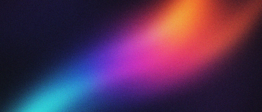Vibrant grainy gradient background with neon light leak, abstract colorful texture with purple and orange glow, soft blurred spectrum wallpaper for modern digital design and creative media.