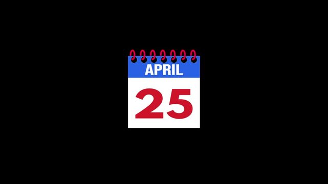 Daily Calendar Page Flip Animation from March 24 to March 25 with Page Turn Transition on Black Background. Day to day. date change concept