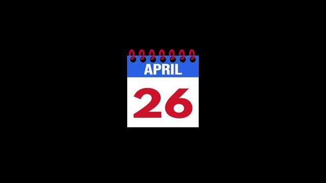 Daily Calendar Page Flip Animation from March 25 to March 26 with Page Turn Transition on Black Background. Day to day. date change concept