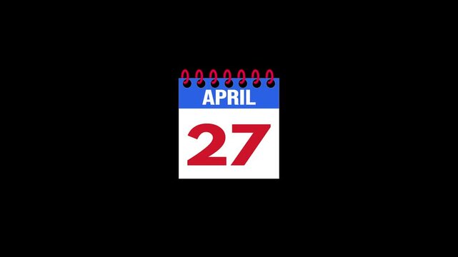 Daily Calendar Page Flip Animation from March 26 to March 27 with Page Turn Transition on Black Background. Day to day. date change concept