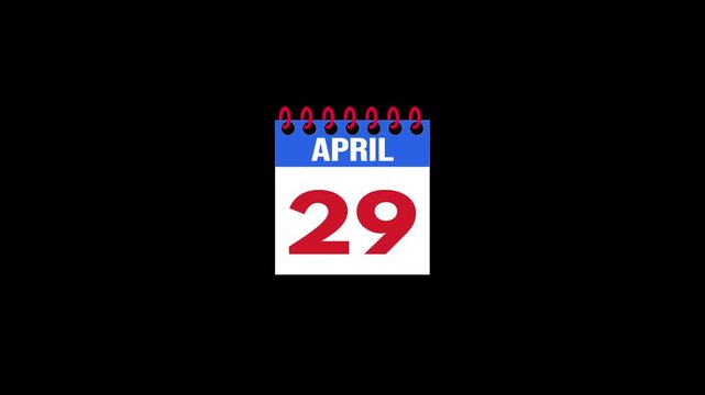 Daily Calendar Page Flip Animation from March 28 to March 29 with Page Turn Transition on Black Background. Day to day. date change concept