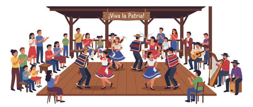 Chilean Cueca Dancers Performing Traditional Folk Dance on Stage