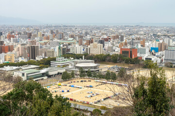 Naklejka premium Panoramic View of Matsuyama City from Matsuyama Castle, Japan