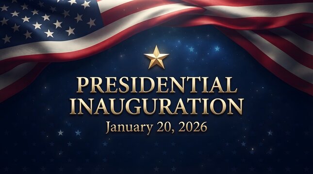 Presidential inauguration graphic with american flag and date january 20 2026