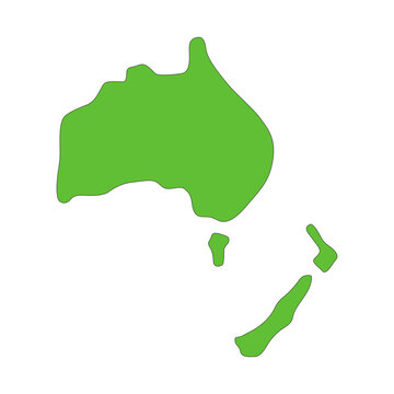 Australia and Oceania map silhouette 2D cartoon clip art. Tasmania and New Zealand. Simple solid landmass. Geographic islands isolated flat vector element on white background. Spot illustration