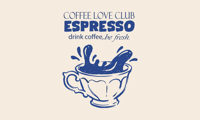 Fototapeta premium Vintage style espresso coffee splash art print for kitchen decor and cafe wall art graphics.