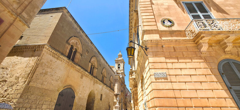 Street in city of Mdina, Malta, Europe.