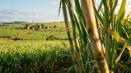 Obraz premium Golden rice fields at sunset with tall green grass in foreground.