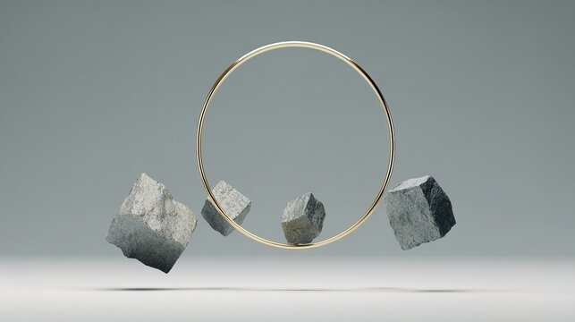topdown. Large golden circle hovering above small grey shapes, symbolic composition. event programs, museum guides, designed for cultural heritage projects and event programs, used by hr managers.