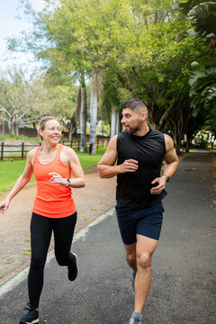 Couple jogging together in the park
