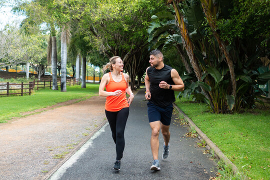 Couple jogging together in the park