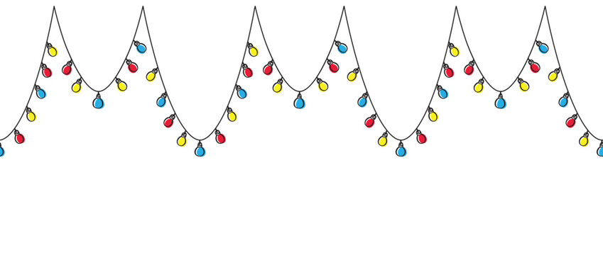 Colorful hand-painted seamless garlands with vintage-style bulbs. Vector illustration isolated on a white background