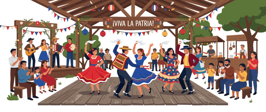 Chilean Cueca Dancers Performing at Fiestas Patrias Celebration