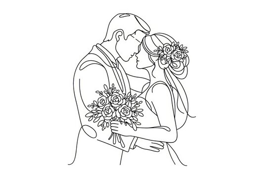 Elegant romantic wedding line art