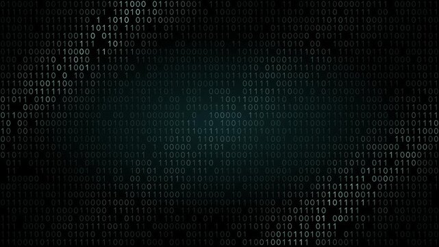 Dynamic wave field of binary digits with a glowing center, featuring rich teal and green hues, creating a futuristic and tech-inspired atmosphere, ideal for digital and data-themed projects.