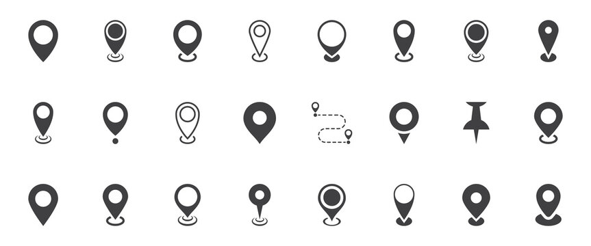 Map pointers icon set. Location pin collection. Map pointer GPS location. Pointer icon pin on the map to show the location. Vector illustration isolated on white background. EPS 10