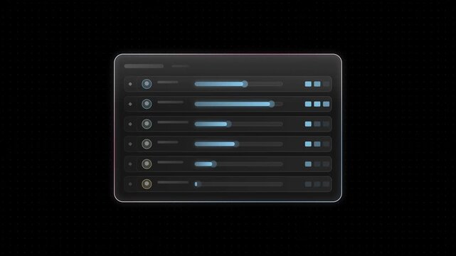 Futuristic Glass UI Leaderboard with Soft Color Accents Featuring Black Background, Azure and Rose Rims, and Subtle Score Bars for Modern Design Interfaces