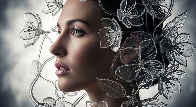 Woman profile floral decoration