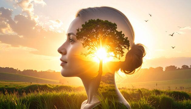 Woman profile mind landscape