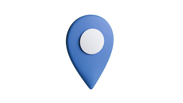 Blue map pin marker with white circle, isolated on transparent background