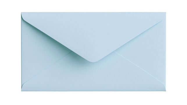 Closed pale blue paper envelope, isolated on transparent background