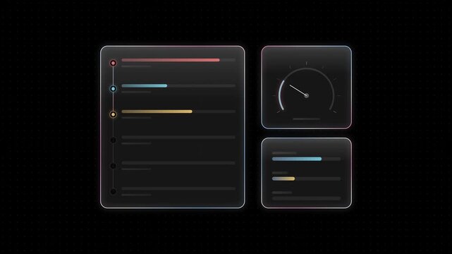 Sleek Glass UI Display Featuring a Threat Timeline with High, Medium, and Low Severity Indicators, Set Against a Black Background with Soft Color Highlights