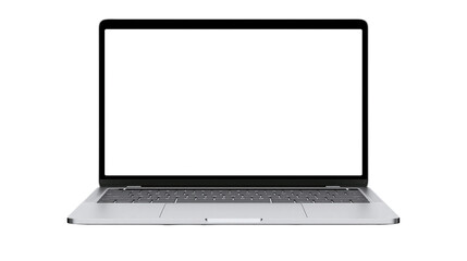 Modern silver laptop with blank white screen, isolated on transparent background © Piotr