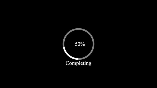 Animated abstract circle loading bar completing from 0 to 100%, designed for completing and transfer concepts. on Black Background and features 4k Motion graphics video