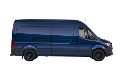 Dark blue cargo van with black trim and wheels, isolated on transparent background © Piotr