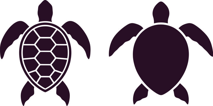 Sea Turtle Silhouette Icons with Shell Detail and Solid Design Isolated Vector Collection for Marine Wildlife Graphics