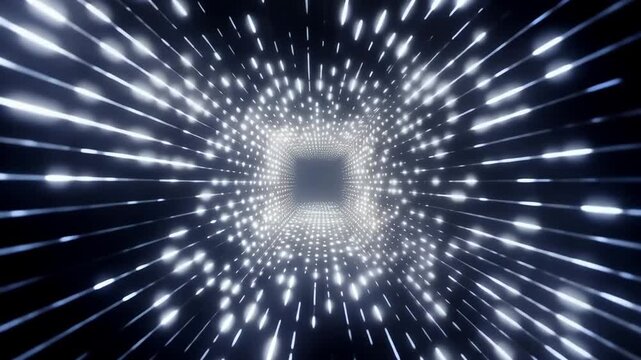 Cinematic White‑Blue Charged Square Light Tunnel
