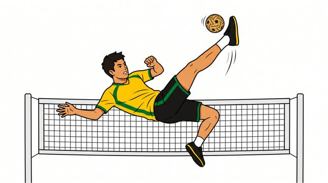 Sepak Takraw Athlete Kicking Rattan Ball Vector Illustration