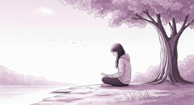 Woman reading beneath tree