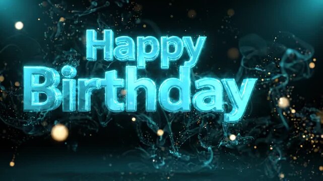 Luminous Cyan Happy Birthday 3D Text Floating Smoothly with Subtle Pulse and Moody Teal Lighting in Dark Studio