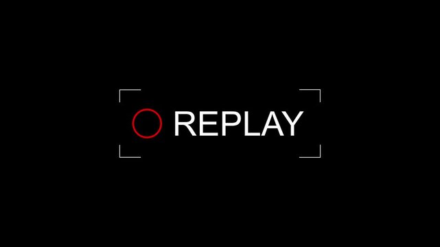 Replay sign icon animation with simple replay text on a black background.